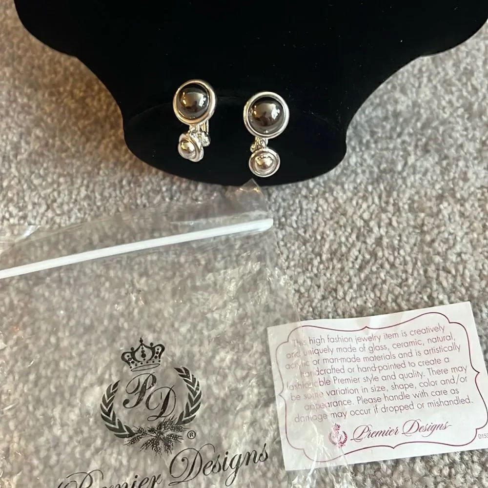 NEW Premier Designs Clip and Post Hematite Earrings